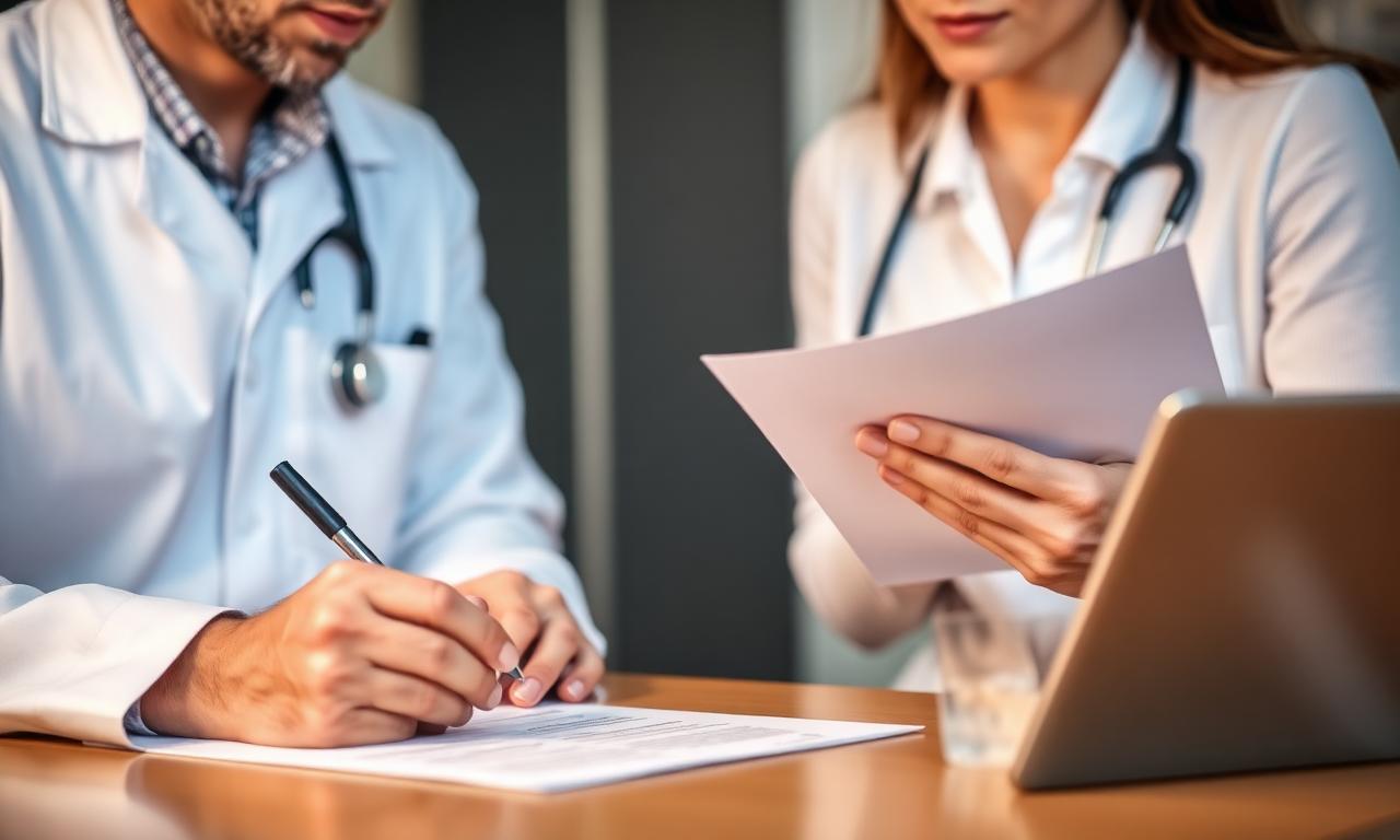 Patient reviewing an informed consent form with a clinician